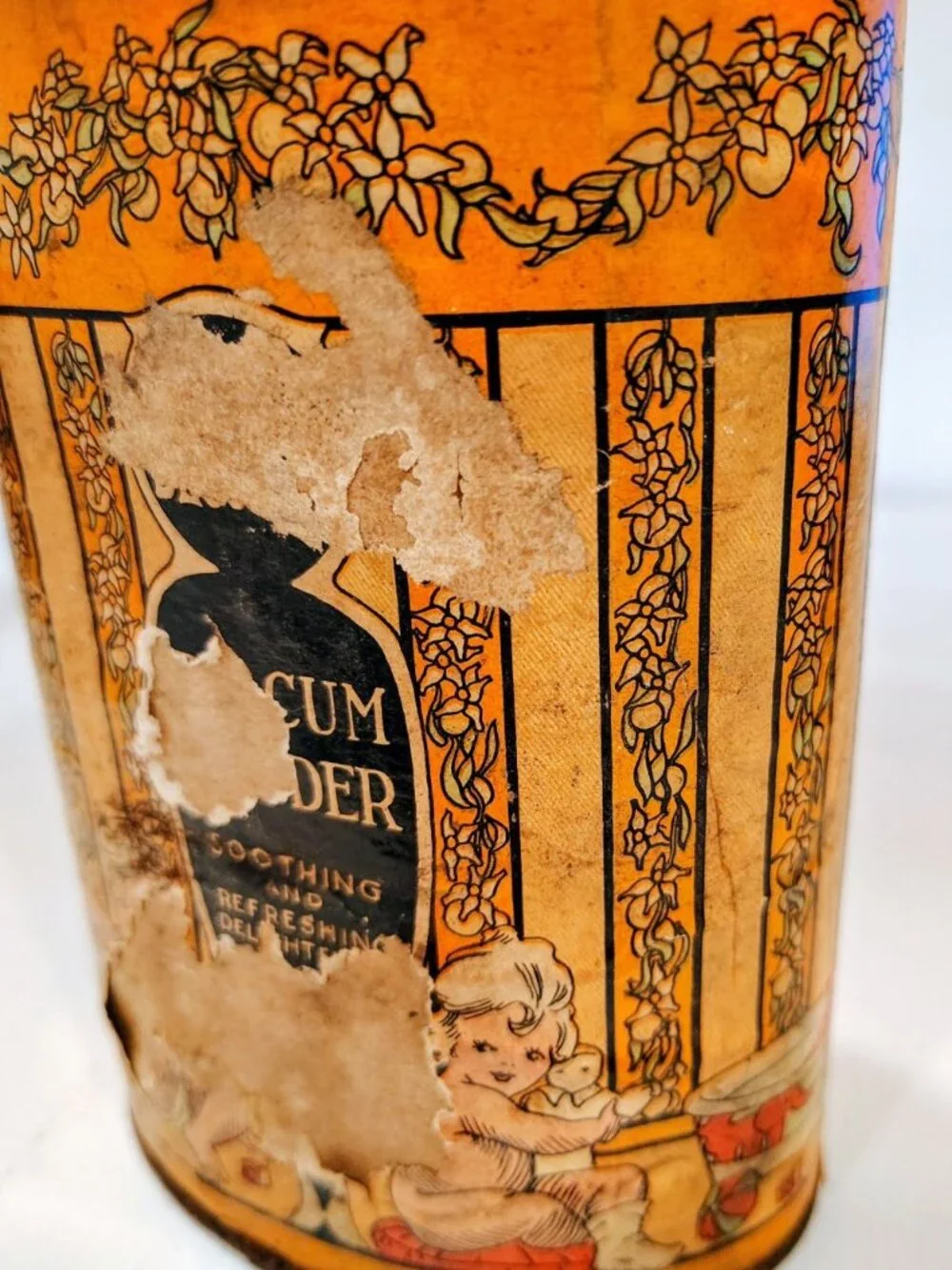 Vintage 1910-1920 Orange Blossom Talcum Powder Oval FULL Tin